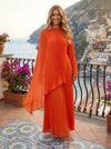 Chiffon A-Line Crew Neck Formal Dresses with Caps