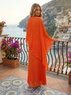 Chiffon A-Line Crew Neck Formal Dresses with Caps
