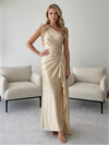 Satin Mermaid One Shoulder Pleated Formal Dresses