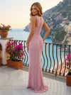 Sequin Mermaid Halter Pleated Formal Dresses