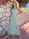 Satin A-Line High Neck Pleated Formal Dresses