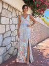 Tulle Mermaid V Neck Formal Dresses with Floral Embroidery