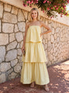 Satin A-Line Strapless Tiered Formal Dresses