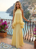 Chiffon A-Line Halter Formal Dresses with Ruffles