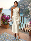 Satin Sheath One Shoulder Pleated Formal Dresses