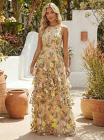 Tulle A-Line Halter Formal Dresses with Floral Embroidery