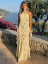 Chiffon A-Line Halter Formal Dresses with 3D Flowers