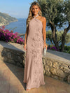 Chiffon A-Line Halter Formal Dresses with 3D Flowers