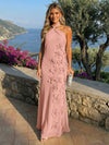 Chiffon A-Line Halter Formal Dresses with 3D Flowers