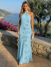 Chiffon A-Line Halter Formal Dresses with 3D Flowers