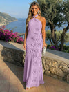 Chiffon A-Line Halter Formal Dresses with 3D Flowers