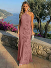 Chiffon A-Line Halter Formal Dresses with 3D Flowers