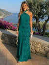 Chiffon A-Line Halter Formal Dresses with 3D Flowers