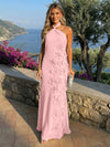 Chiffon A-Line Halter Formal Dresses with 3D Flowers