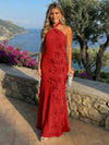 Chiffon A-Line Halter Formal Dresses with 3D Flowers