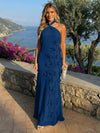 Chiffon A-Line Halter Formal Dresses with 3D Flowers