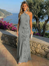 Chiffon A-Line Halter Formal Dresses with 3D Flowers