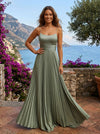 Satin A-Line Spaghetti Straps Delicate Pleated Formal Dresses