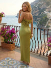 Satin Mermaid Spaghetti Straps Formal Dresses with Feathers