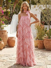 Chiffon A-Line Spaghetti Straps Formal Dresses with Ruffles