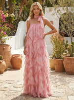 Chiffon A-Line Spaghetti Straps Formal Dresses with Ruffles