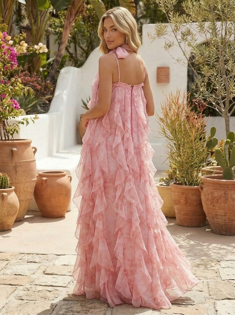 Chiffon A-Line Spaghetti Straps Formal Dresses with Ruffles
