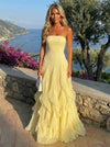 Chiffon A-Line Strapless Formal Dresses with Ruffles