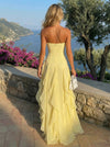 Chiffon A-Line Strapless Formal Dresses with Ruffles
