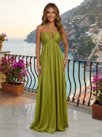Chiffon A-Line Halter Delicate Pleated Formal Dresses