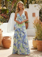 Jacquard A-Line Spaghetti Straps Formal Dresses with Ruffles