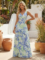 Jacquard A-Line V Neck Formal Dresses with Ruffles