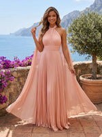 Chiffon A-Line Halter Formal Dresses with Shawl
