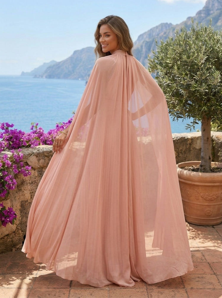 Chiffon A-Line Halter Formal Dresses with Shawl