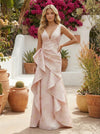 Jacquard A-Line V Neck Formal Dresses with Ruffles