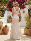 Jacquard A-Line V Neck Formal Dresses with Ruffles