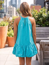 Cotton A-Line Halter Formal Dresses with Bubble Hem