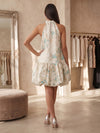 Jacquard A-Line Halter Formal Dresses with Bubble Hem