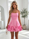Satin A-Line Spaghetti Straps Formal Dresses with Bubble Hem