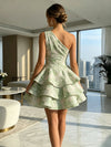 Jacquard Ball Gown One Shoulder Formal Dresses with Pleated