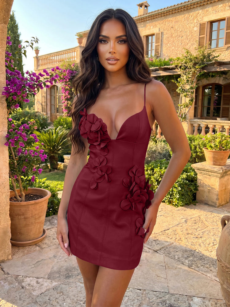 Jersey Bodycon Spaghetti Straps Formal Dresses with 3D Flowers