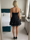 Satin A-Line Strapless Formal Dresses with 3D Butterflies