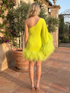 Satin A-Line One Shoulder Formal Dresses with Feathers