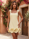 Jersey Sheath Square Neck Formal Dresses with Tiered Ruffle