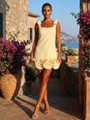 Jersey Sheath Square Neck Formal Dresses with Tiered Ruffle