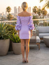 Jersey Sheath Off Shoulder Formal Dresses with 3D Flowers