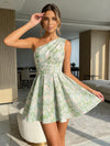 Jacquard A-Line One Shoulder Formal Dresses with Pleated