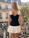 Cotton A-Line V Neck Formal Dresses with 3D Flowers