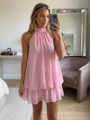 Chiffon A-Line Halter Formal Dresses with Polka Dot