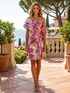 Jacquard Sheath One Shoulder Formal Dresses with Twisted Wrap Waist Detail