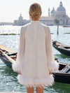 Chiffon A-Line High Neck Formal Dresses with Feathers